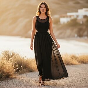 ZARA Maxi Dress Womens Size Medium Black Side Cutout Detail